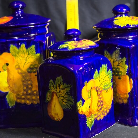Vintage Mexican Ceramic Fruit-Themed Kitchen Canister Set With Lids - Picture 2 of 11